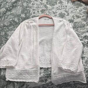 Croft & Barrow White Cardigan with Lace Trim